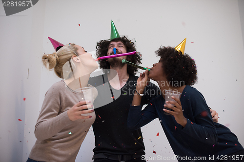 Image of confetti party multiethnic group of people