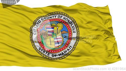 Image of Isolated Honolulu Flag, Waving on White Background