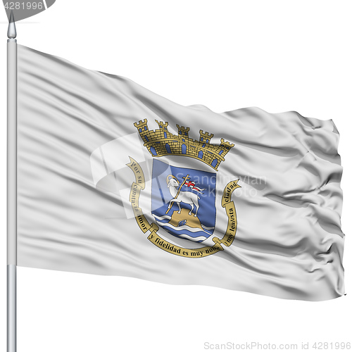 Image of San Juan Flag on Flagpole, Waving on White Background