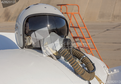 Image of Helmet and oxygen mask of a military pilot