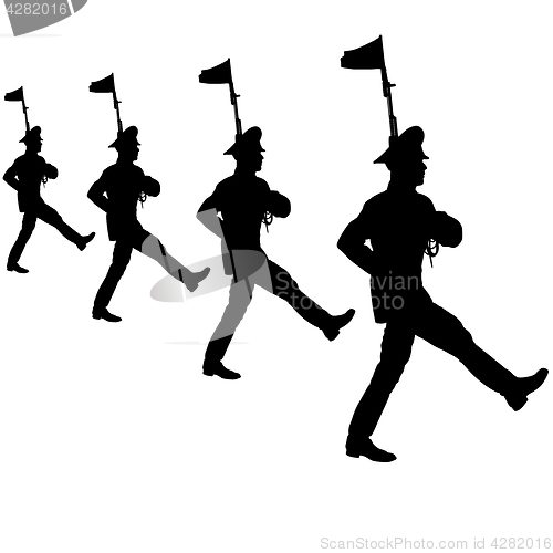 Image of Black silhouette soldier is marching with arms on parade