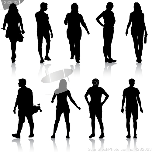 Image of Black silhouettes of beautiful man and woman on white background. illustration