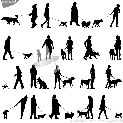 Image of Set ilhouette of people and dog. illustration