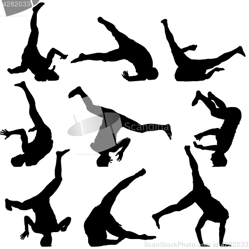 Image of Set Black Silhouettes breakdancer on a white background