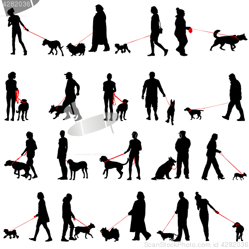 Image of Set ilhouette of people and dog. illustration