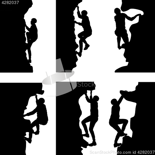 Image of Black set silhouette rock climber on white background