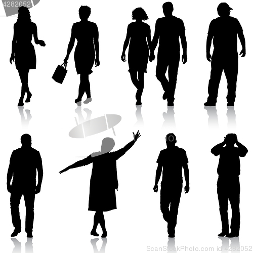 Image of Set black silhouettes of beautiful man and woman on white background. illustration