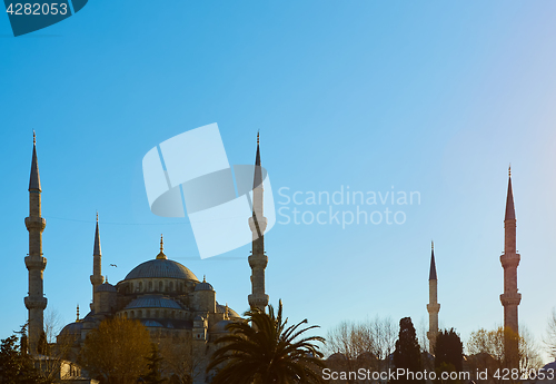 Image of View of the Blue Mosque, Sultanahmet Camii, in Istanbul, Turkey