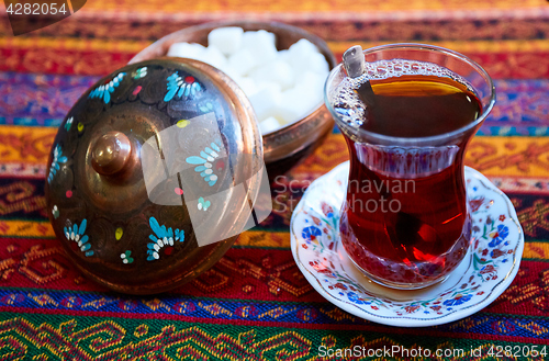 Image of Black Turkish tea in traditional glass