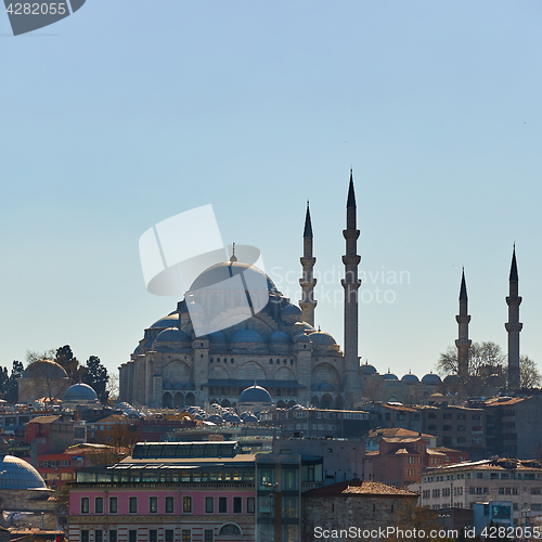 Image of The Suleymaniye Mosque is an Ottoman imperial mosque in Istanbul, Turkey. It is the largest mosque in the city.