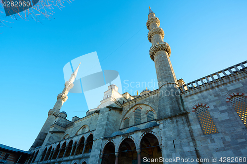 Image of View of the Blue Mosque, Sultanahmet Camii, in Istanbul, Turkey
