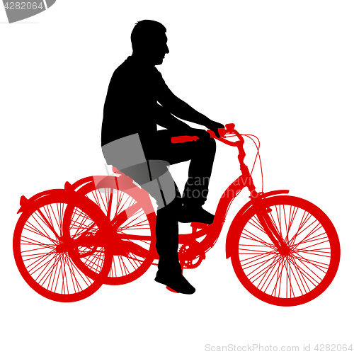 Image of Silhouette of a tricycle male on white background