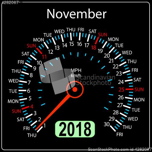 Image of Year 2018 calendar speedometer car in concept November