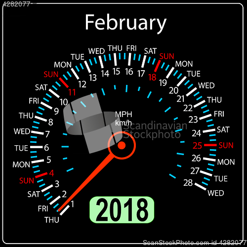 Image of Year 2018 calendar speedometer car in concept February