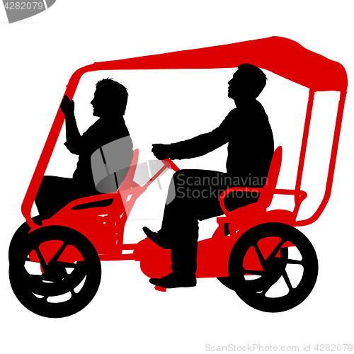 Image of Silhouette of two athletes on tandem bicycle on white background