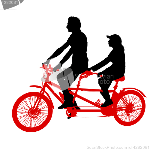 Image of Silhouette of two athletes on tandem bicycle on white background