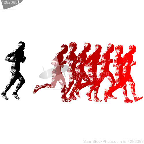 Image of Set of silhouettes. Runners on sprint, men and woman