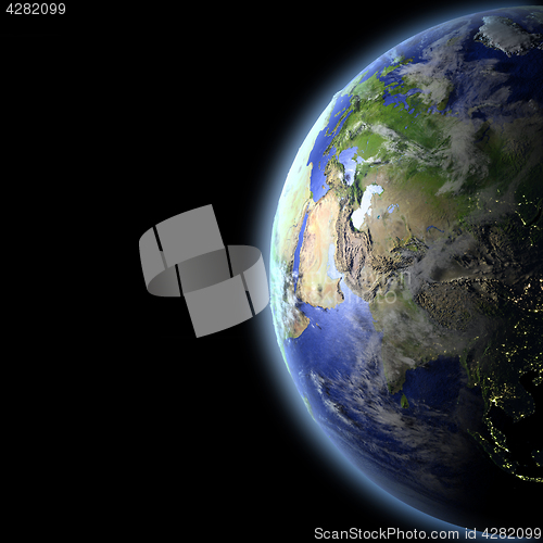 Image of Central Asia from space in the evening light