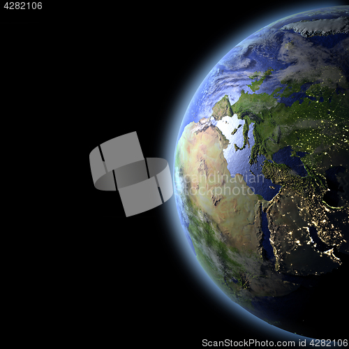 Image of Europe from space in the evening light