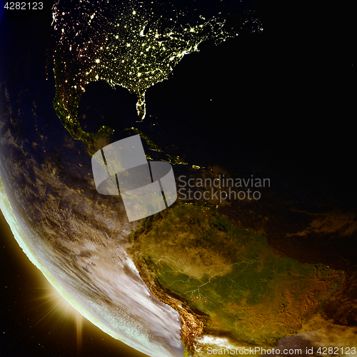 Image of Sunset above Central America from space
