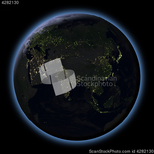 Image of Asia from space at night