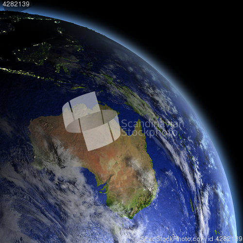 Image of Australia from space at dawn