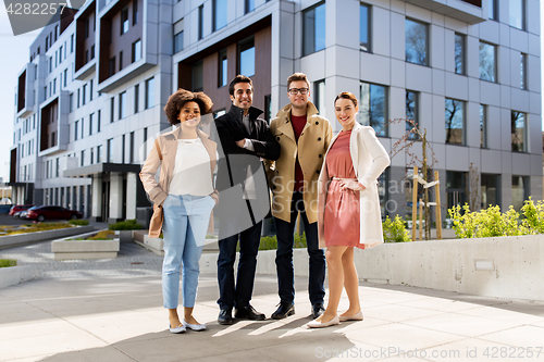 Image of international group of people on city street