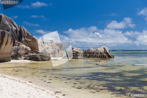 Image of rocks on seychelles island beach in indian ocean