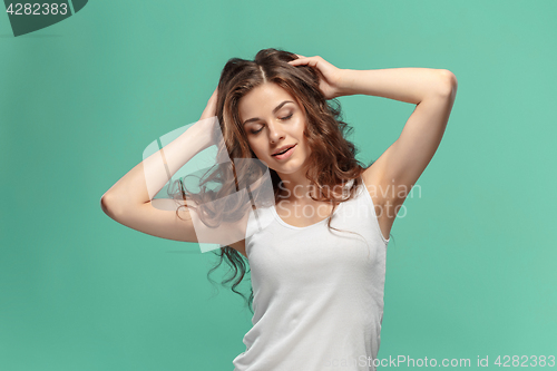 Image of The young woman\'s portrait with happy emotions