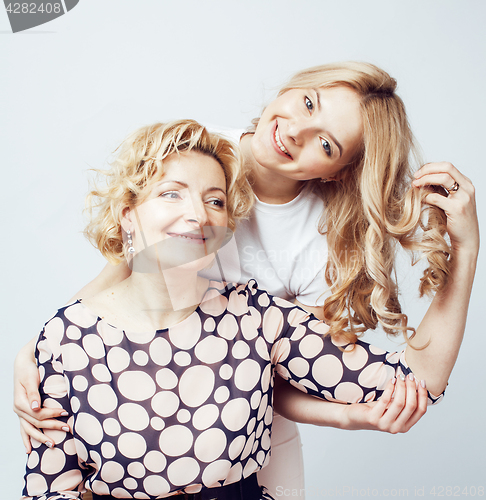 Image of mother with daughter together posing happy smiling isolated on white background with copyspace, lifestyle people concept 