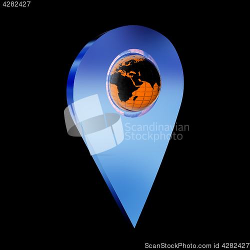 Image of Realistic 3d pointer of map with Earth. Global concept. 3d illus