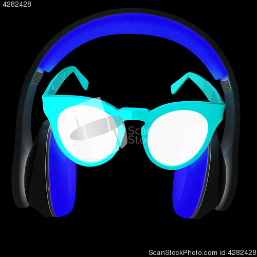 Image of Sunglasses and headphone for your face. 3d illustration