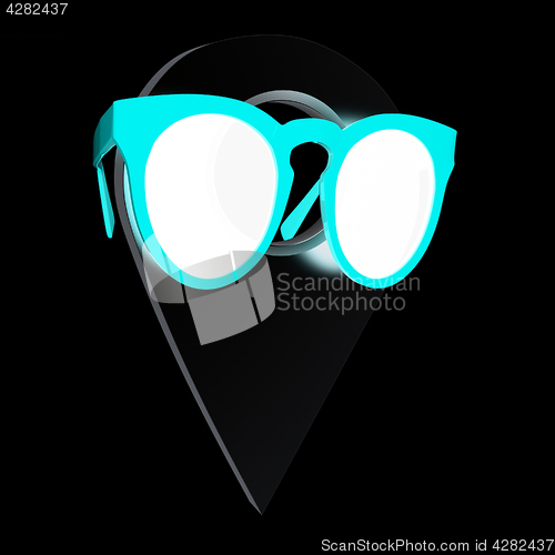 Image of Glamour map pointer in sunglasses. 3d illustration