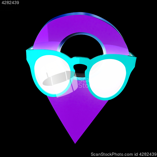 Image of Glamour map pointer in sunglasses. 3d illustration