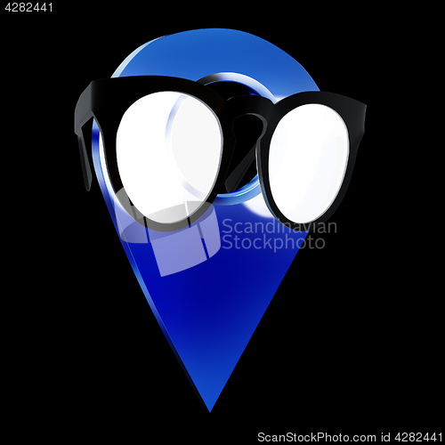 Image of Glamour map pointer in sunglasses. 3d illustration