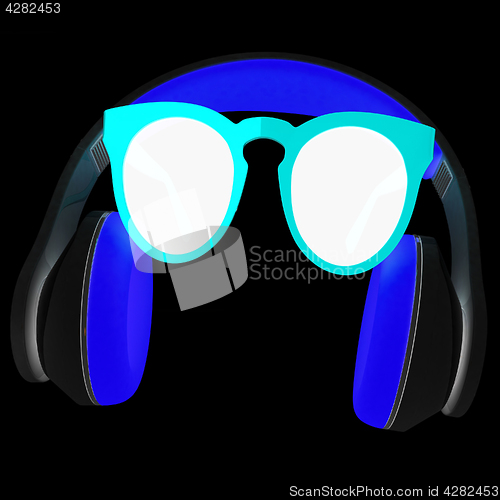 Image of Sunglasses and headphone for your face. 3d illustration