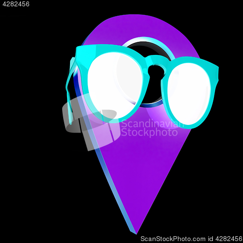 Image of Glamour map pointer in sunglasses. 3d illustration