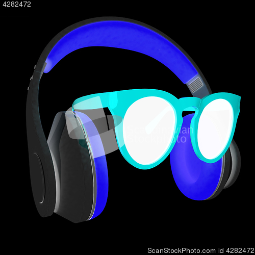 Image of Sunglasses and headphone for your face. 3d illustration