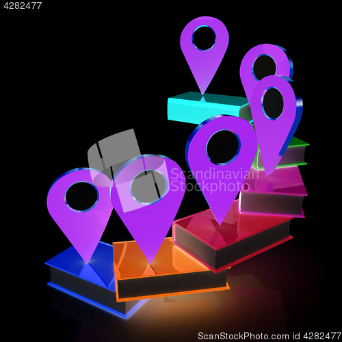 Image of Books with 3d pointers. 3d illustration