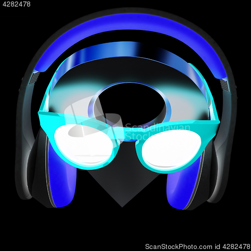 Image of Glamour map pointer in sunglasses and headphones. 3d illustratio