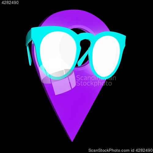 Image of Glamour map pointer in sunglasses. 3d illustration