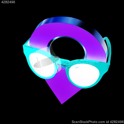 Image of Glamour map pointer in sunglasses. 3d illustration