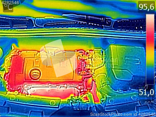 Image of Infrared thermovision image showing, Car Engine After driving