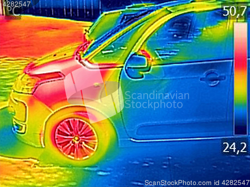 Image of Infrared thermovision image showing Car Engine After driving