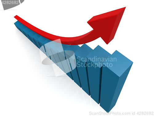 Image of Red arrow and blue graph view from top