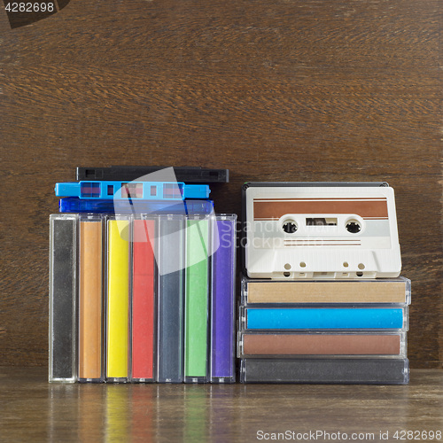 Image of Stack of old colorful audio cassettes