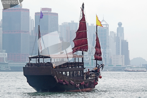 Image of sailboat in Hong Kong harbor 