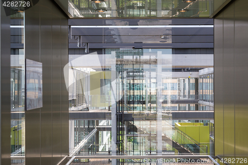 Image of Abstract window reflections in morden office building.