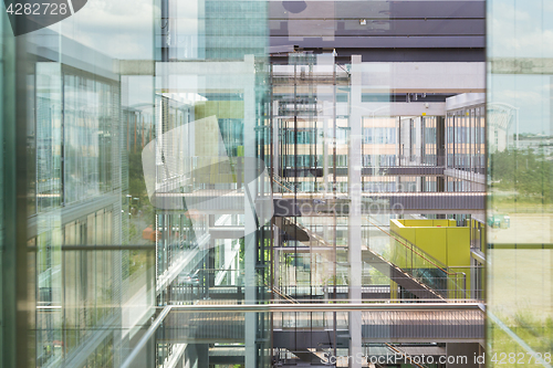 Image of Abstract window reflections in morden office building.