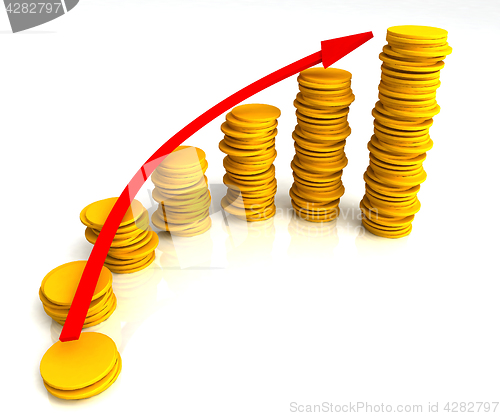 Image of Angled Coin Stacks Shows Increasing Profit